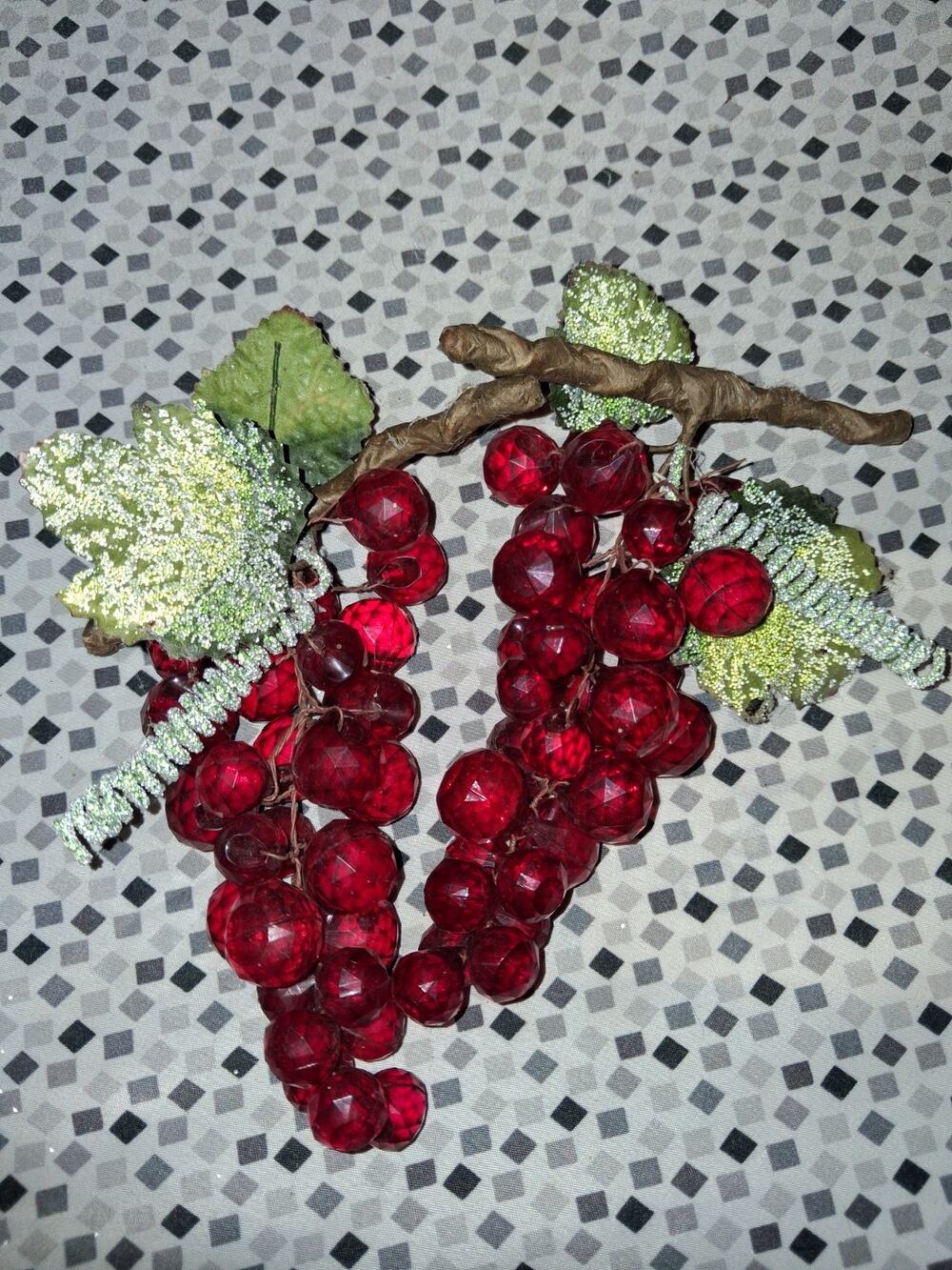 Vintage lucite grape clusters 6" red MCM mid century modern home decor lot of 2